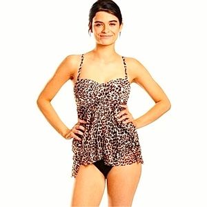 NWT Gottex Profile Wild Thing leopard mesh & black flutter bandeau swimsuit 4